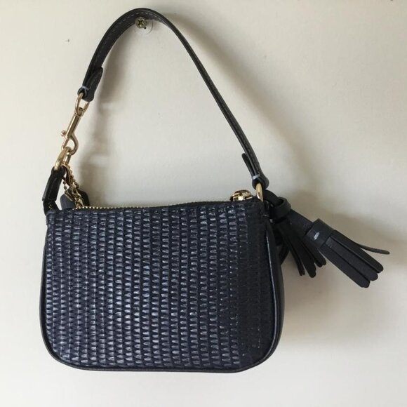 COACH CH215 Straw+Leather Mix Nolita 15 Navy Wristlet & Coach Gold Cherry Charm - Picture 4 of 9